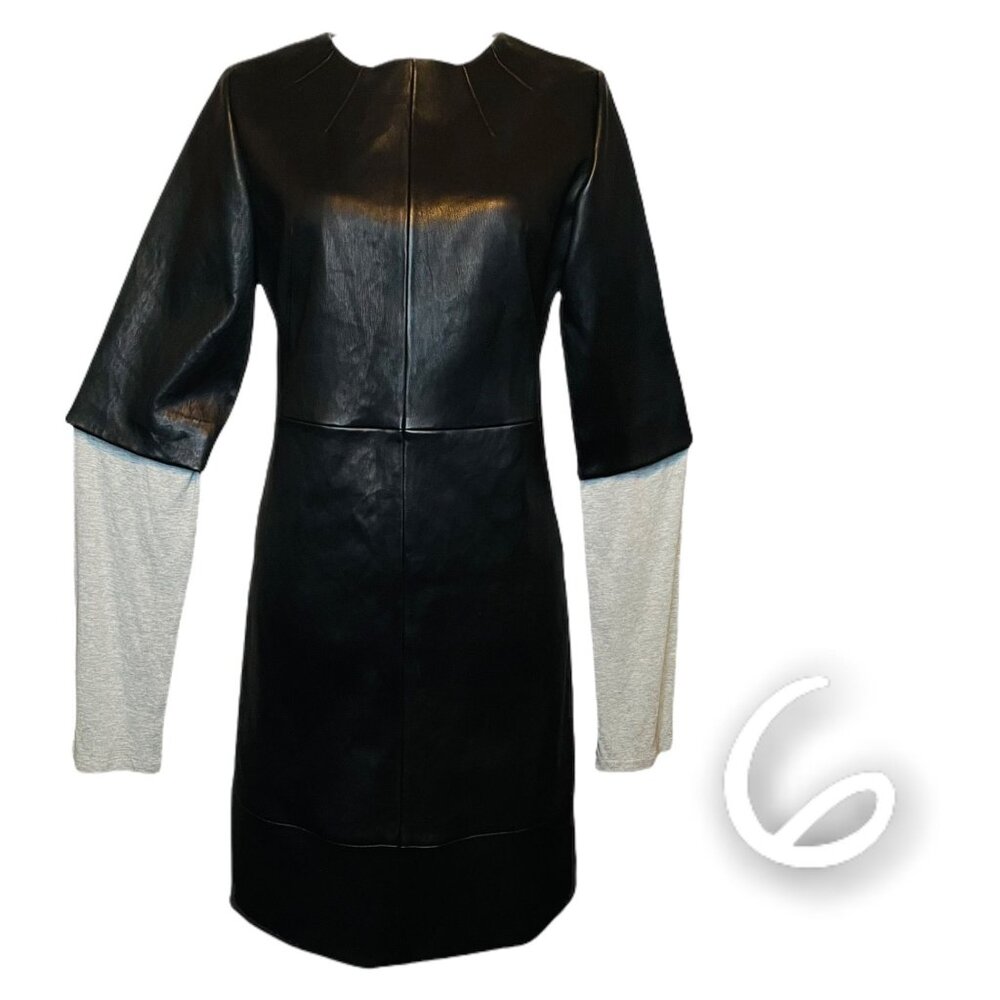 OOAK One of a Kind Womens Black Lambskin Color Block Layered Leather Dress 6